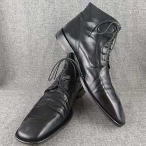 HUGO BOSS BLACK LEATHER LACE UP BOOTS 14252 0307 MARKED *9.5* FITS BIGGER